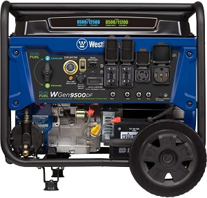 Dual Fuel Westinghouse WGen9500DF Portable Generator with 50 Amp Outlet.